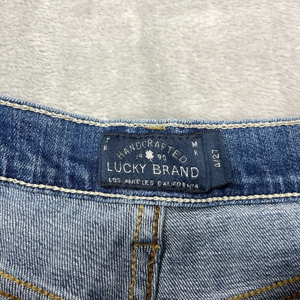 Lucky Brand Shorts Womens 4/27 Blue Denim The Roll Up Bermuda Embroidered Y2K - Picture 3 of 6